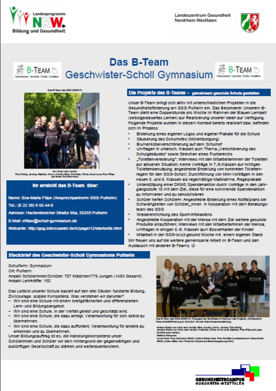 Geschwister-Scholl-Gymnasium Pulheim Abbildung des Posters der GSG Pulheim B-Team 2017